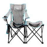 PLATINET KEMPINGOVÁ SESTAVA 2v1, SKLÁDACÍ STŮL / OPĚRKA NA NOHY + ŽIDLE ČERNO-MODRÁ